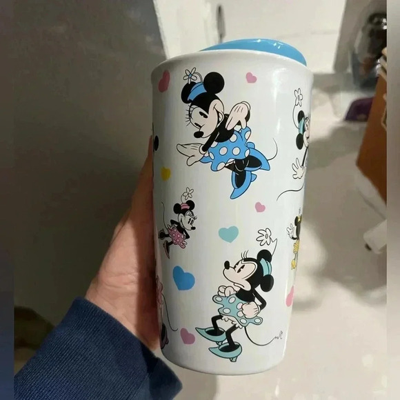 Disney Parks Minnie Mouse Ceramic Coffee Travel Tumbler with Lid - Rare! - Picture 1 of 7